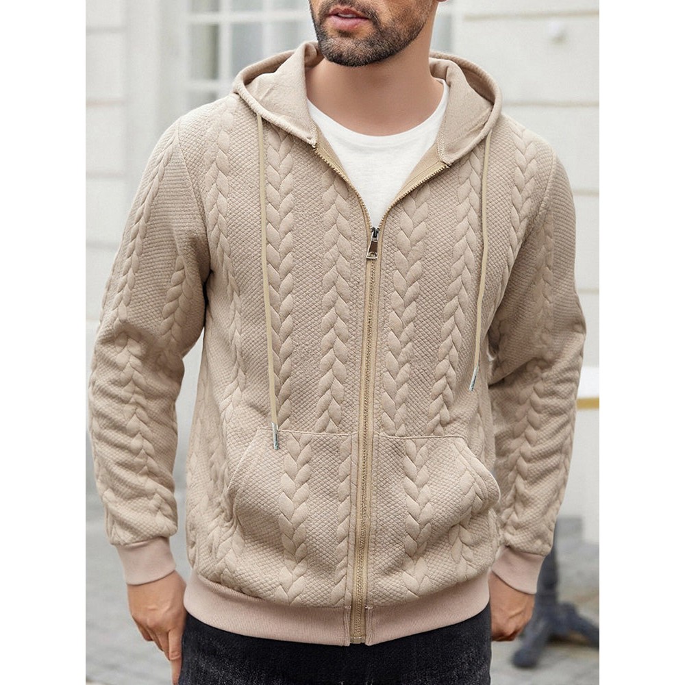 Casual 3D Embossed Zip-Up Hoodie