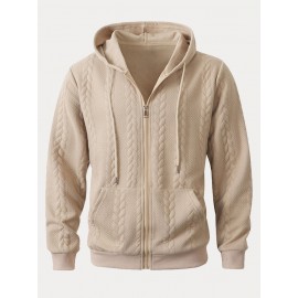 Casual 3D Embossed Zip-Up Hoodie