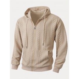 Casual 3D Embossed Zip-Up Hoodie