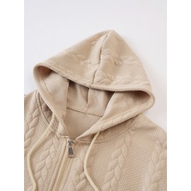 Casual 3D Embossed Zip-Up Hoodie