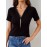 Rhine Stones Tasseled Zipper Loose Short Sleeves V-Neck T-Shirts Tops