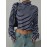 Contrast Color Split-Joint Striped Long Sleeves Loose High Neck T-Shir