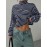 Contrast Color Split-Joint Striped Long Sleeves Loose High Neck T-Shir