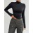 Solid Color Long Sleeves Skinny High Neck T-Shirts Tops