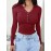 Buttoned Solid Color Long Sleeves Skinny V-Neck T-Shirts Tops