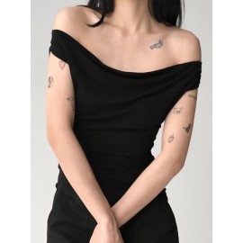 Backless Lace-Up See-Through Solid Color Split-Joint Loose Skinny Off-