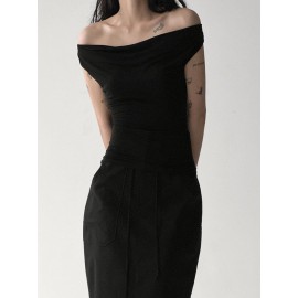 Backless Lace-Up See-Through Solid Color Split-Joint Loose Skinny Off-