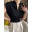 Pleated Shoulder Pad Solid Color Loose Sleeveless V-Neck T-Shirts Tops