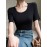Solid Color Short Sleeves Skinny Square-neck T-Shirts Tops