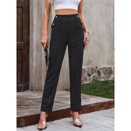 Buttoned Elasticity Solid Color Split-Joint High Waisted Loose Trouser