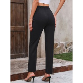 Buttoned Elasticity Solid Color Split-Joint High Waisted Loose Trouser