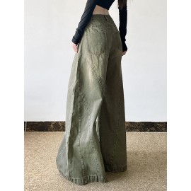 Distressed Wide Leg Low Rise Jeans