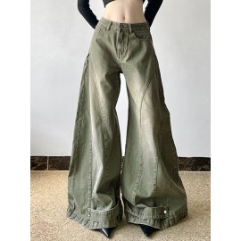Distressed Wide Leg Low Rise Jeans