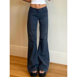 Solid Color Low Waist Flared Suit Pants