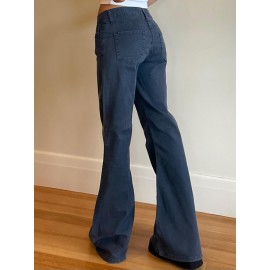Solid Color Low Waist Flared Suit Pants