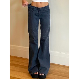 Solid Color Low Waist Flared Suit Pants