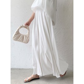 Elasticity Pleated Solid Color Split-Joint High Waisted Loose Trousers