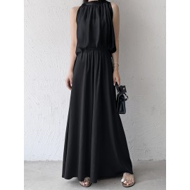 Elasticity Pleated Solid Color Split-Joint High Waisted Loose Trousers