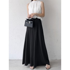 Elasticity Pleated Solid Color Split-Joint High Waisted Loose Trousers