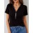 Rhine Stones Tasseled Zipper Loose Short Sleeves V-Neck T-Shirts Tops