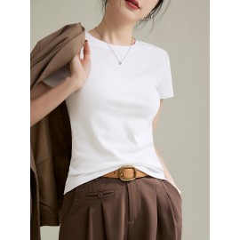 Solid Color Short Sleeves Skinny Round-Neck T-Shirts Tops