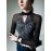 Hollow Knot Letter Print Split-Joint Long Sleeves Skinny Mock Neck T-S