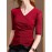 Asymmetric Pleated Solid Color Split-Joint Half Sleeves Plus Size V-Ne