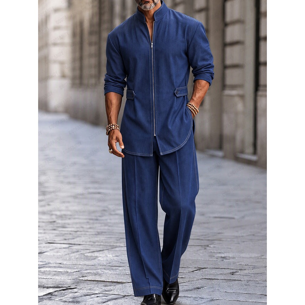 Modern Streetwear Zip-Up Jacket Pants Set