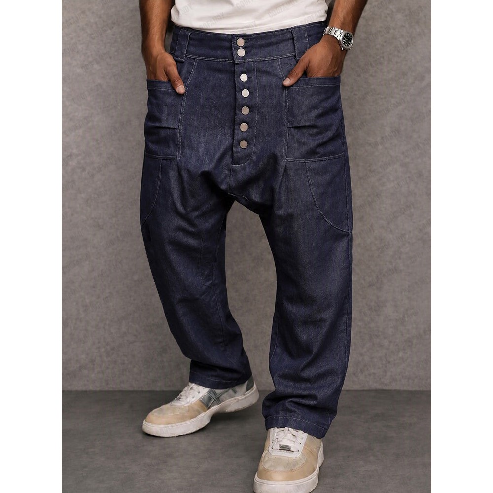 Casual Streetwear 100% Cotton Drop Crotch Pants