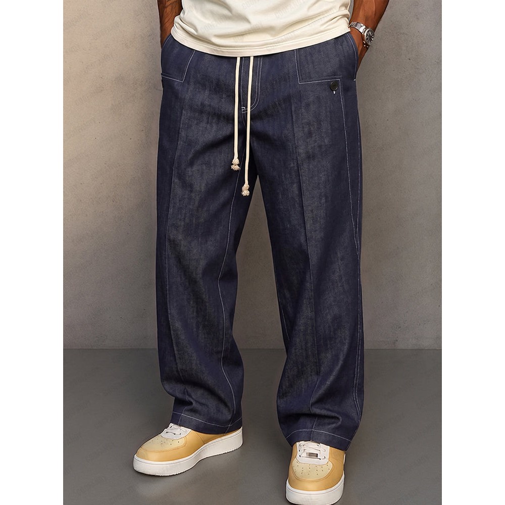 Casual Faux Denim Drawstring Pants