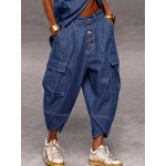 Casual Faux Denim Cargo Harem Pants