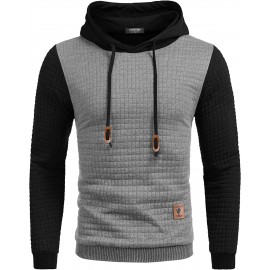 Gym Drawstring Plaid Jacquard Hoodie