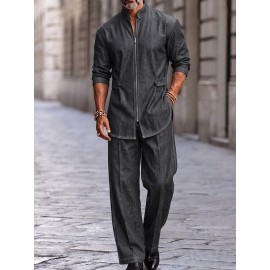 Modern Streetwear Zip-Up Jacket Pants Set