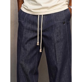 Casual Faux Denim Drawstring Pants