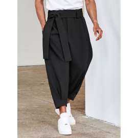 Belted Pleated Wide Leg Cropped Dress Harem Pants