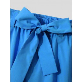 Belted Pleated Wide Leg Cropped Dress Harem Pants