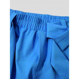 Belted Pleated Wide Leg Cropped Dress Harem Pants