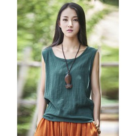 Soft Solid Color Sleeveless Ramie Cotton T-shirt