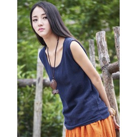 Soft Solid Color Sleeveless Ramie Cotton T-shirt