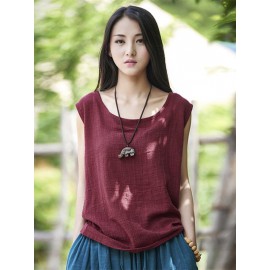 Soft Solid Color Sleeveless Ramie Cotton T-shirt