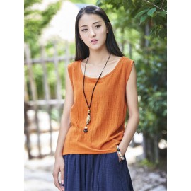 Soft Solid Color Sleeveless Ramie Cotton T-shirt