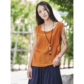 Soft Solid Color Sleeveless Ramie Cotton T-shirt