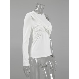 Pleated Solid Color Flared Sleeves Loose Round-Neck T-Shirts