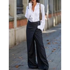 Asymmetric Solid Color Half Sleeves Skinny V-Neck T-Shirts Tops