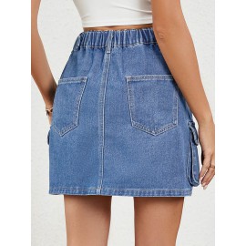 Adjustable Elasticity Pockets Split-Joint High Waisted Loose Skirts Bo