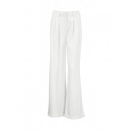 No Belt Pleated Pockets Solid Color High Waisted Loose Trousers Suit P