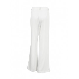 No Belt Pleated Pockets Solid Color High Waisted Loose Trousers Suit P