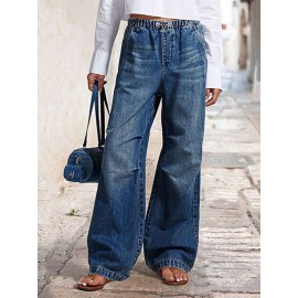 Drawstring Elasticity Gradient High Waisted Loose Jean Pants Bottoms