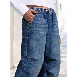 Drawstring Elasticity Gradient High Waisted Loose Jean Pants Bottoms