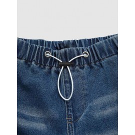 Drawstring Elasticity Gradient High Waisted Loose Jean Pants Bottoms